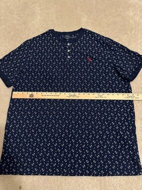 Ralph Lauren Navy Anchor-Print Henley with Red Polo Pony